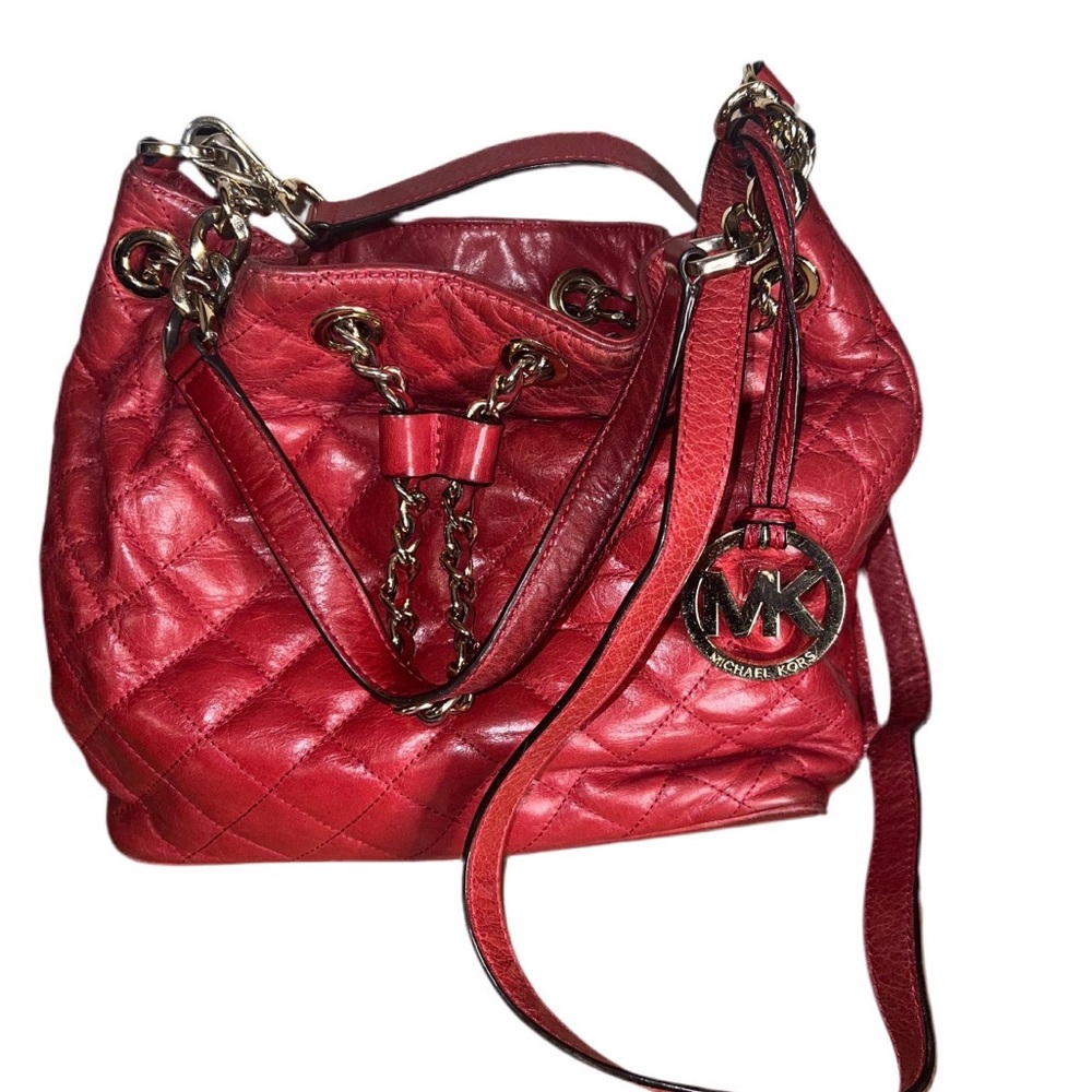Michael Kors Cherry Red Quilted Shoulder Bag